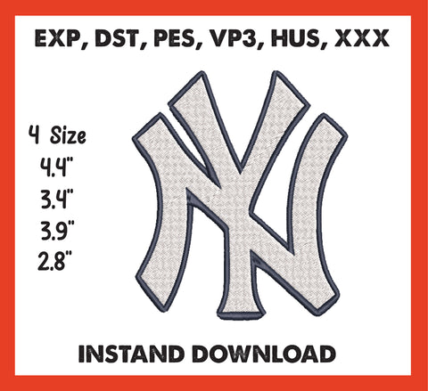 New York Yankees Embroidery, Mlb Embroidery, Machine Embroidery, Baseball Embroidery, 4 File sizes- Instant Download
