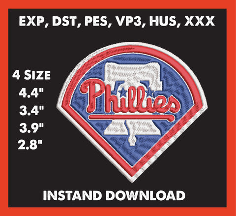 Philadelphia Phillies Embroidery, Mlb Embroidery, Machine Embroidery, Baseball Embroidery, 4 File sizes- Instant Download