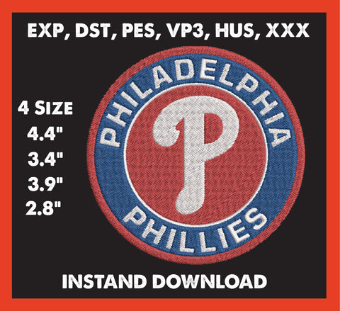 Philadelphia Phillies Embroidery, Mlb Embroidery, Machine Embroidery, Baseball Embroidery, 4 File sizes- Instant Download