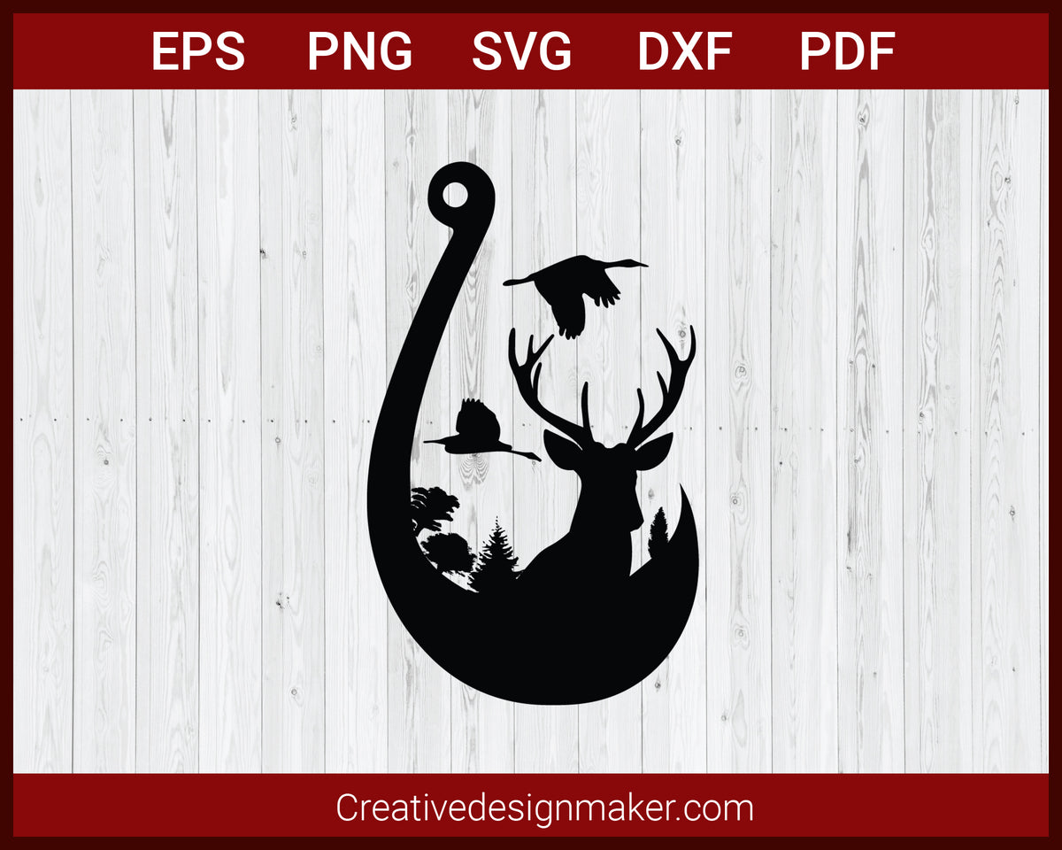 Deer Hunting, Fishing Hook SVG Cut File For Cricut Silhouette EPS