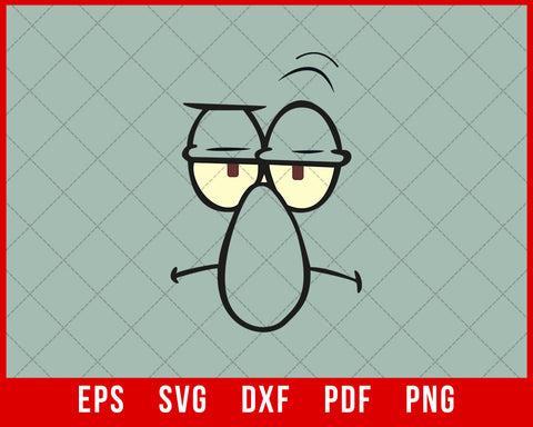 SpongeBob SquarePants Squidward Face T-Shirt Squidward Cartoon SVG Cutting File Digital Download      