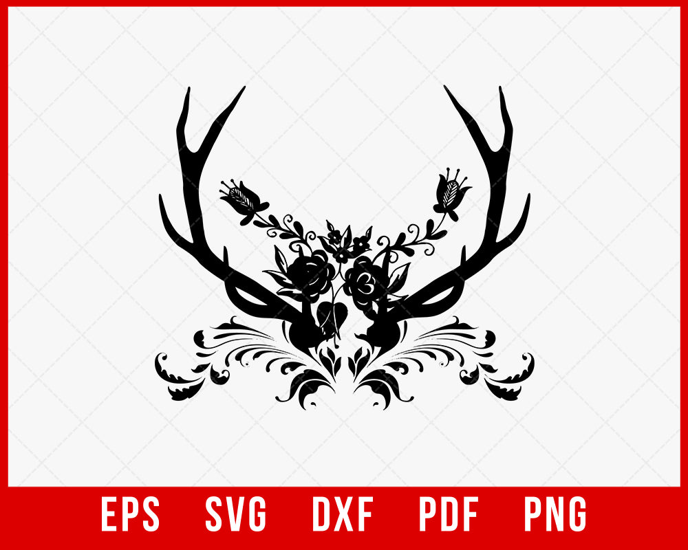 reindeer silhouette clipart black and white flower