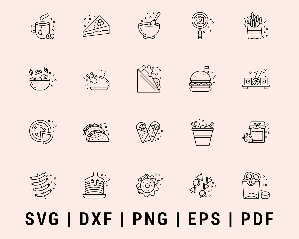 Various fast food and drink icon lined SVG Printable Files ...
