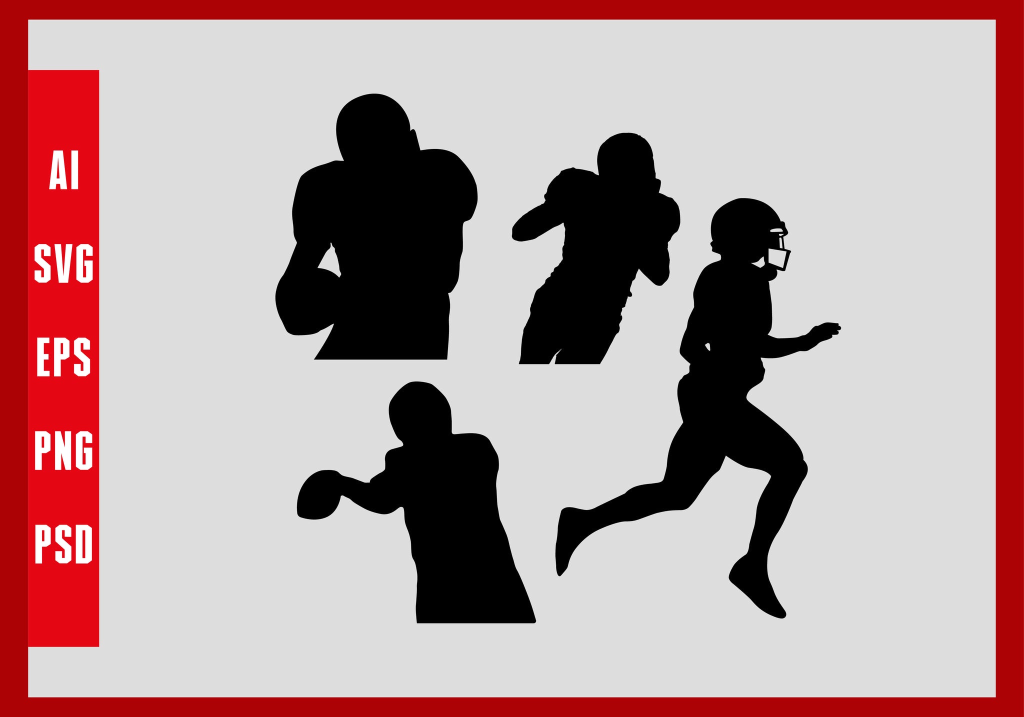 American Football Silhouette, Football Silhouette Cricut Digital Download, Lover T-Shirt Design Eps, Ai, Png, Svg and Pdf Printable Files