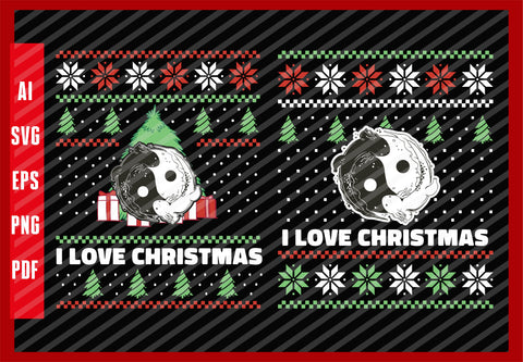 Axolotls Yin-Yang Monochrome Design, Christmas T-Shirt Design Eps, Ai, Png, Svg and Pdf Printable Files