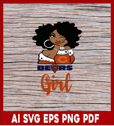 Bears Girl SVG, Chicago Bears SVG, NFL SVG, Bears Clipart, Football SVG, Svg File for cricut, Sport Lover T-Shirt Design Eps, Ai, Png, Svg and Pdf Printable Files