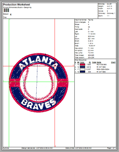 Atlanta Braves Baseball Embroidery MLB machine embroidery design