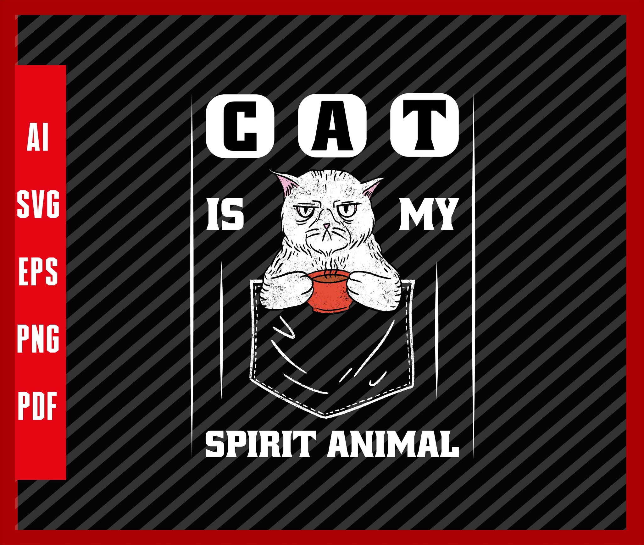 Cat Is My Spirit Animal Cat Pets Lover Funny Ghost T-Shirt Design Eps, Ai, Png, Svg and Pdf Printable Files