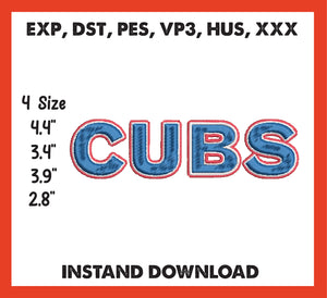 Chicago Cubs Embroidery, Mlb Embroidery, Machine Embroidery, 4 File sizes- Instant Download