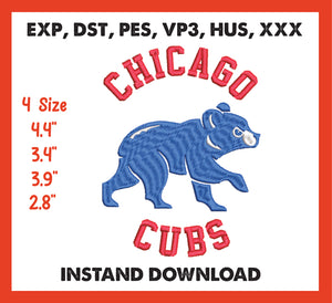 Chicago Cubs Embroidery, Mlb Embroidery, Machine Embroidery, 4 File sizes- Instant Download