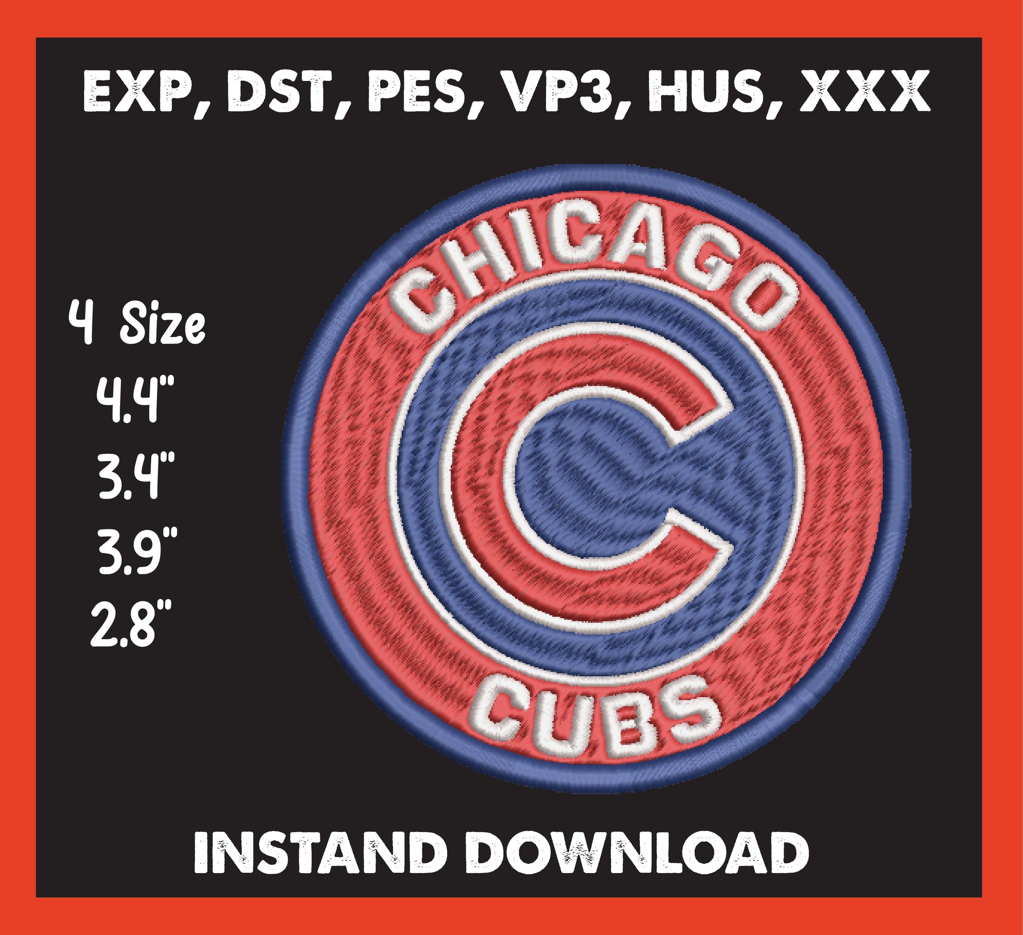 Chicago Cubs Embroidery, Mlb Embroidery, Machine Embroidery, 4 File sizes- Instant Download