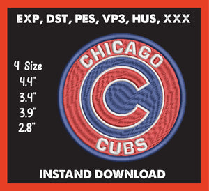 Chicago Cubs Embroidery, Mlb Embroidery, Machine Embroidery, 4 File sizes- Instant Download