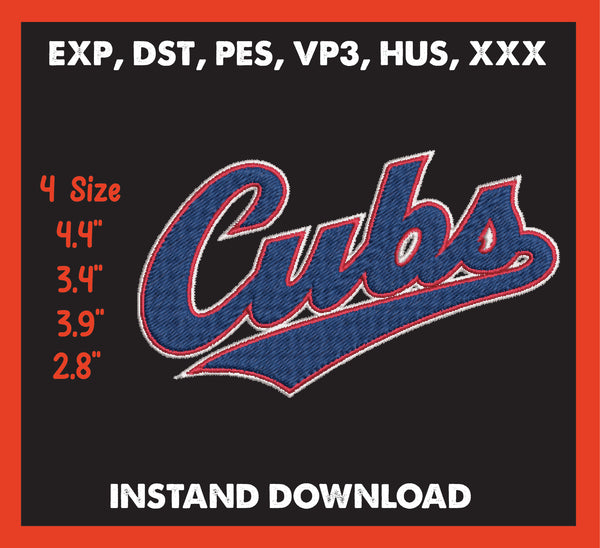 Chicago Cubs Embroidery, Mlb Embroidery, Machine Embroidery, 4 File sizes- Instant Download