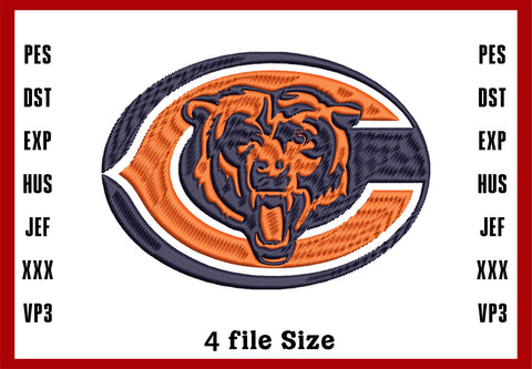 Chicago Bears Face Logo Embroidery Design, Chicago Bears NFL football embroidery, Machine Embroidery Design, 4 File sizes- Instant Download & PDF File