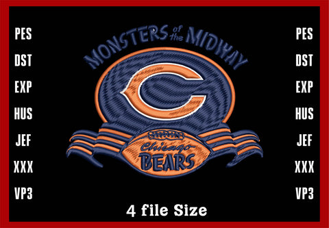 Chicago Bears Logo Embroidery Design, Chicago Bears NFL football embroidery, Machine Embroidery Design, 4 File sizes- Instant Download & PDF File