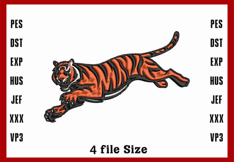Cincinnati Bengals Tiger embroidery design, Machine Embroidery Design, 4 File sizes- Instant Download & PDF File