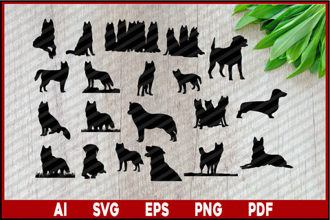 Dog Silhouette, Dog Bundle Silhouette Cricut Digital Download, Dog Lover T-Shirt Design Eps, Ai, Png, Svg and Pdf Printable Files