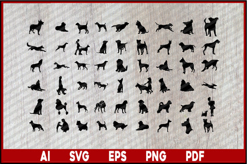 Dog Silhouette, Dog Bundle Silhouette Cricut Digital Download, Dog Lover T-Shirt Design Eps, Ai, Png, Svg and Pdf Printable Files