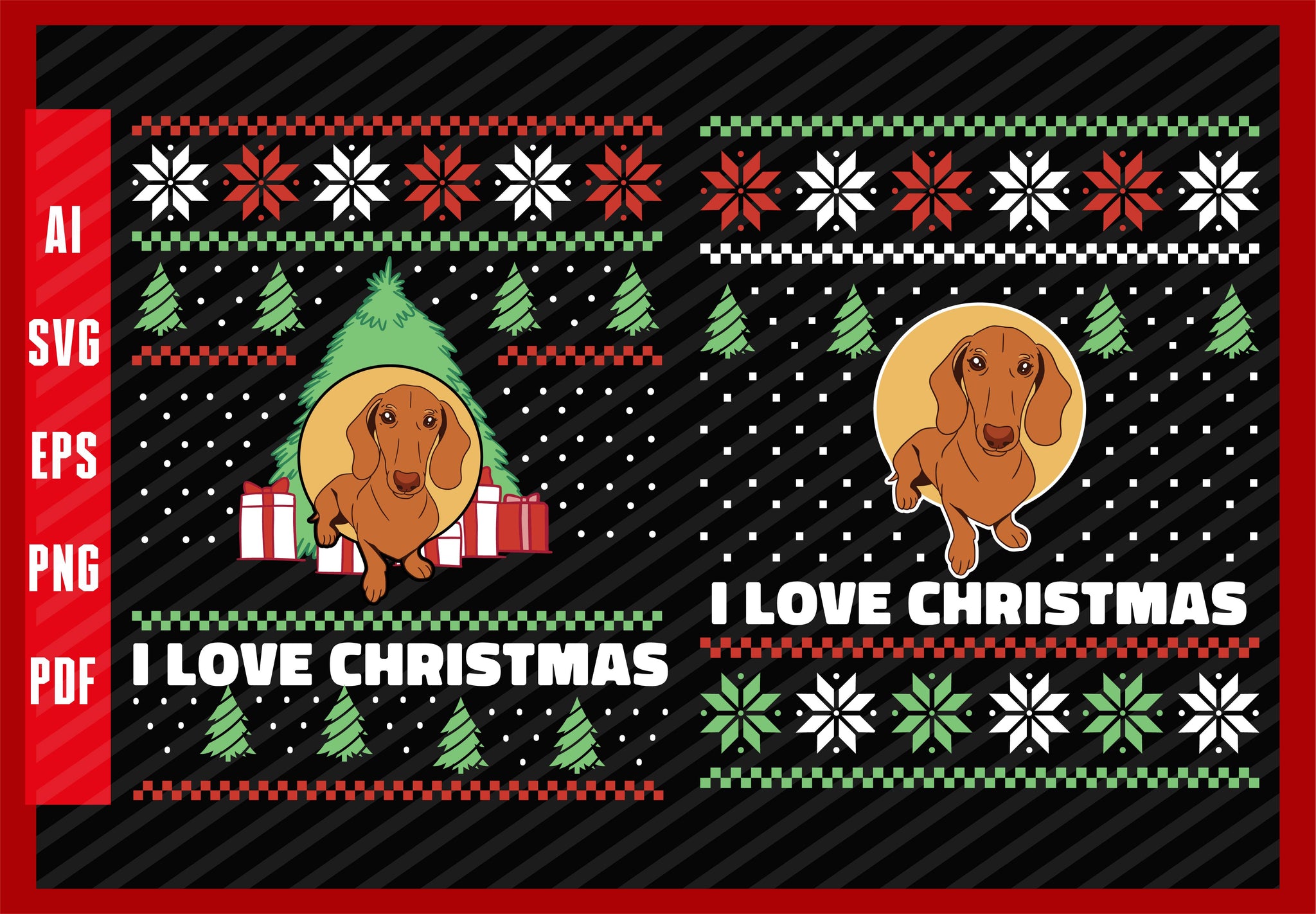 Dachshund Spanish Dog Lover Funny Design, Dog Lover, I Love Christmas T-Shirt Design Eps, Ai, Png, Svg and Pdf Printable Files