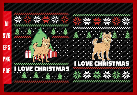 Dingo Dog Pet Animals Lover Design, Dog Lover, I Love Christmas T-Shirt Design Eps, Ai, Png, Svg and Pdf Printable Files