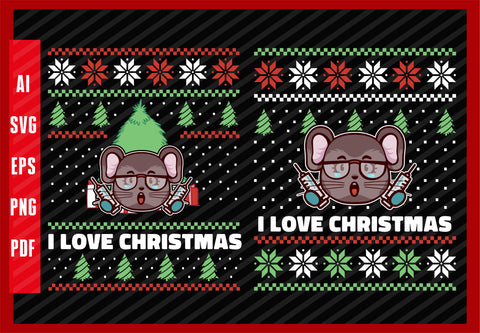 Doctor Mouse Animals Lover Funny Design, I Love Christmas T-Shirt Design Eps, Ai, Png, Svg and Pdf Printable Files