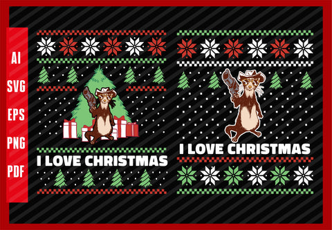 Ferret Animal with Gun - Ferret Animal Lover Design, I Love Christmas T-Shirt Design Eps, Ai, Png, Svg and Pdf Printable Files