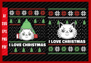 Fluff Around and Find Out Funny Cat Lover, I Love Christmas T-Shirt Design Eps, Ai, Png, Svg and Pdf Printable Files