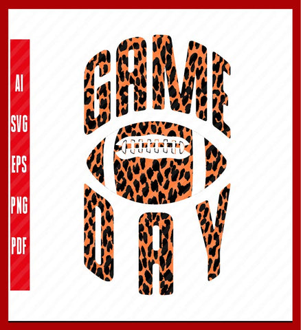 Game Day American Football Leopard Print Sports Women T-Shirt, Sport Lover T-Shirt Design Eps, Ai, Png, Svg and Pdf Printable File