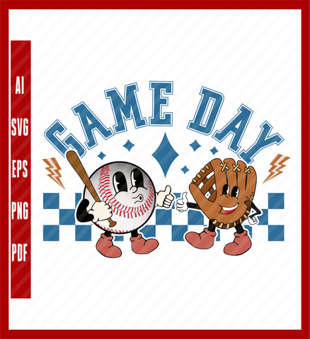 Game Day Baseball Shirt, Retro Baseball Shirt, Baseball Gift for HimHer, Cute Baseball Shirt, Sport Lover T-Shirt Design Eps, Ai, Png, Svg and Pdf Printable Files