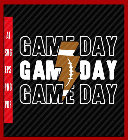 Game Day T-Shirt Woman Lightning Print Short Sleeves Top Vintage Gameday Football Shirt, Sport Lover T-Shirt Design Eps, Ai, Png, Svg and Pdf Printable Files