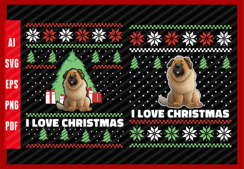 Germanic Bear Dog Pets Lover Design, Dog Lover, I Love Christmas T-Shirt Design Eps, Ai, Png, Svg and Pdf Printable Files