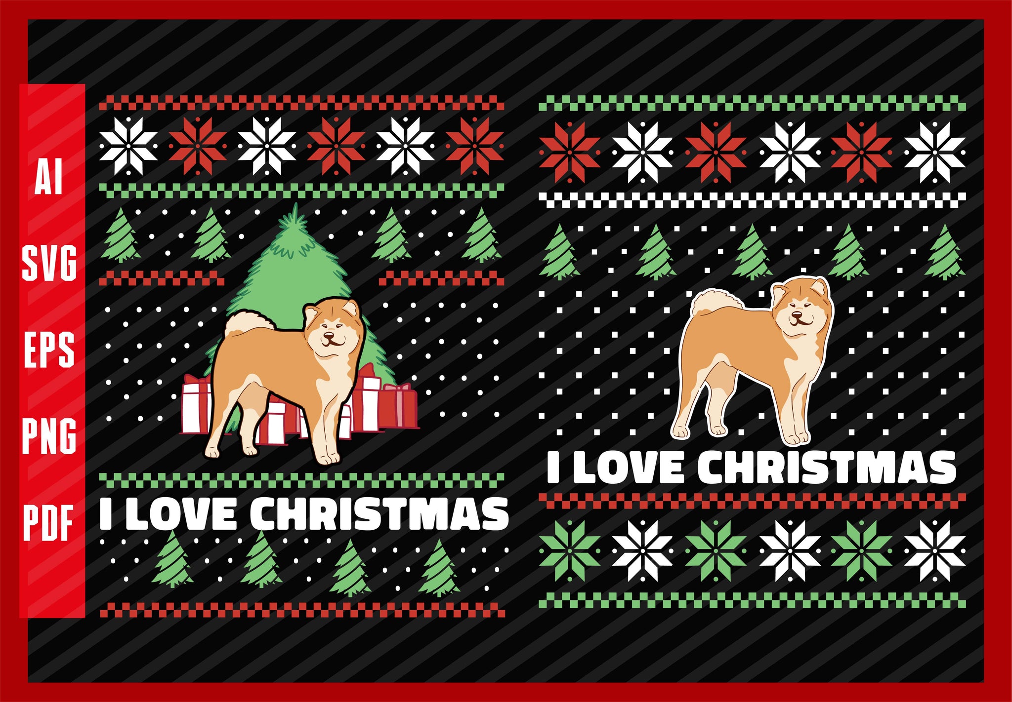 Guardian Akita Inu Dog Animal Heart Design, Dog Lover, I Love Christmas T-Shirt Design Eps, Ai, Png, Svg and Pdf Printable Files