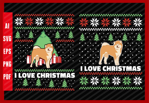 Guardian Akita Inu Dog Animal Heart Design, Dog Lover, I Love Christmas T-Shirt Design Eps, Ai, Png, Svg and Pdf Printable Files