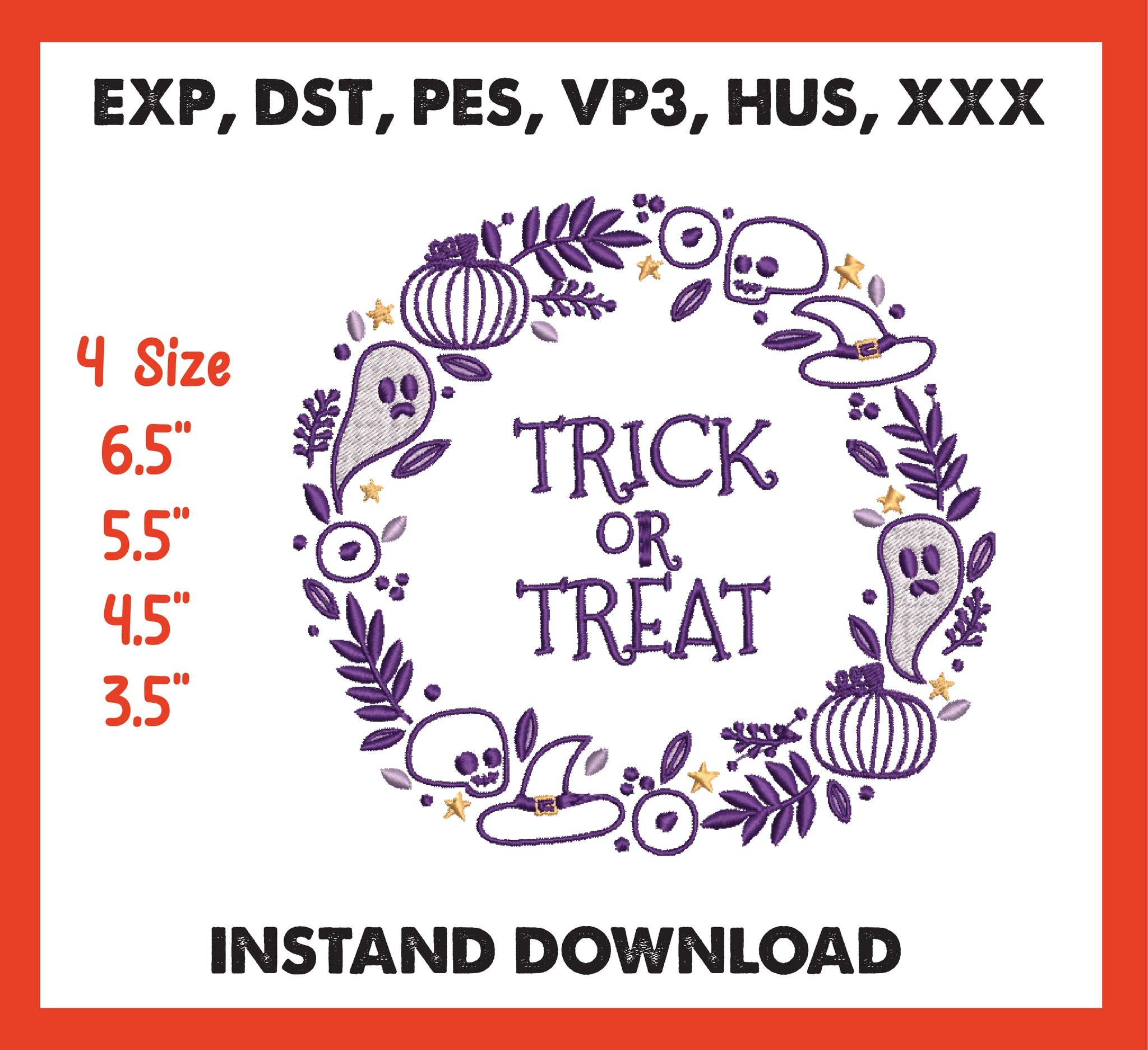 Halloween Machine Embroidery Digiting Design, 4 File sizes- Instant Download