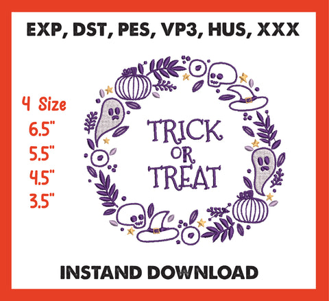 Halloween Machine Embroidery Digiting Design, 4 File sizes- Instant Download