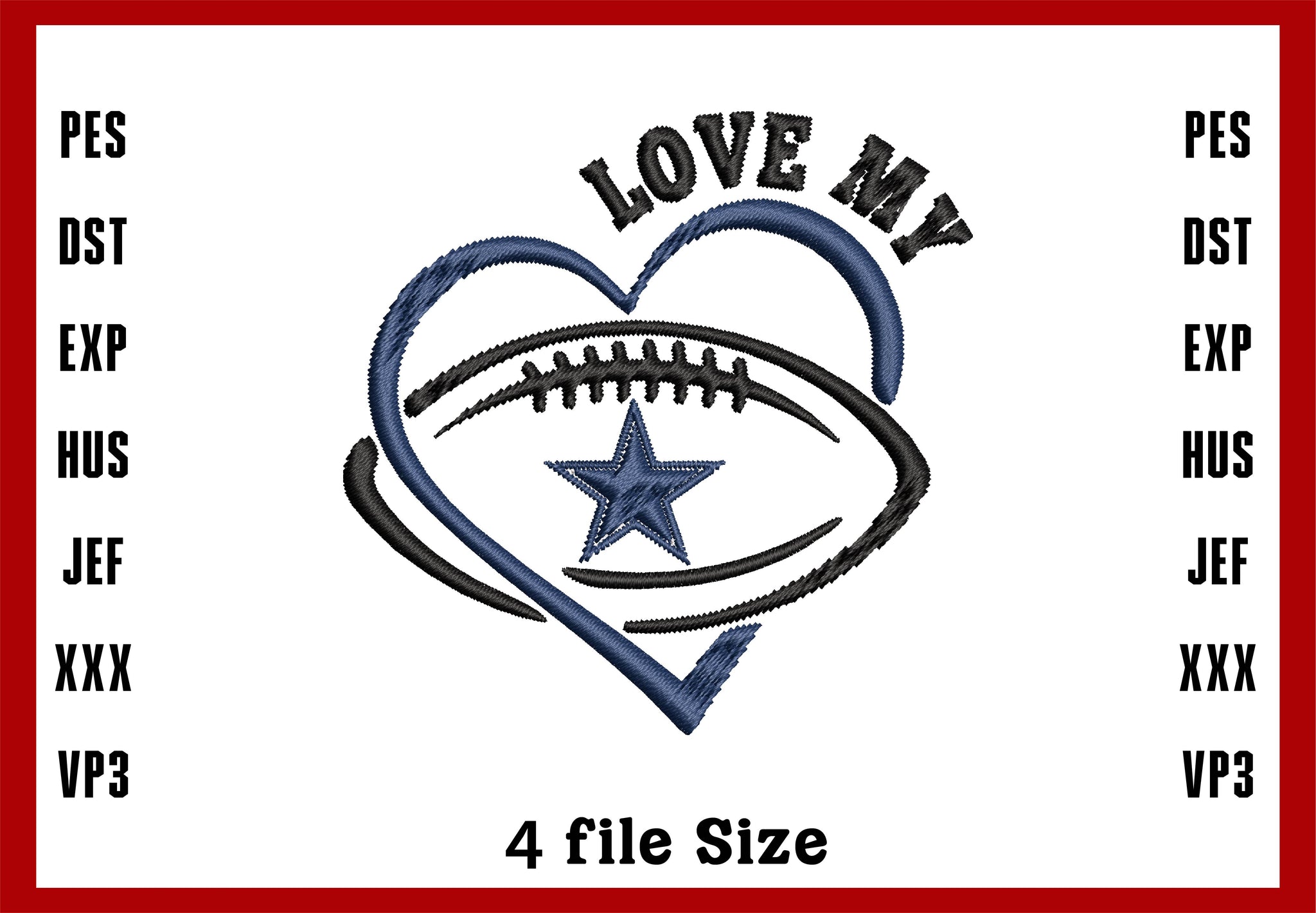 I Loves Dallas Cowboys Embroidery Design, Dallas Cowboys NFL football embroidery, Machine Embroidery Design, 4 File sizes- Instant Download & PDF File