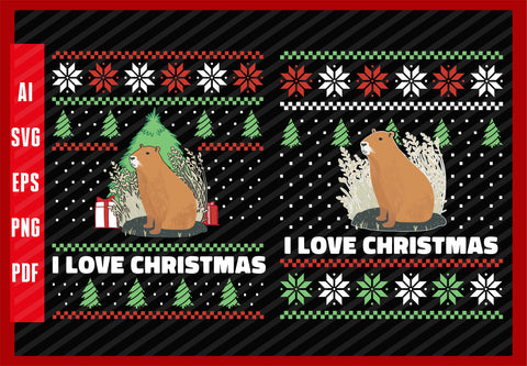 Just a Boy Who Loves Capybara Animals Lover Funny Design, I Love Christmas T-Shirt Design Eps, Ai, Png, Svg and Pdf Printable Files