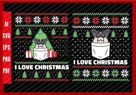 Kawaii Moth Insect in Pocket Funny Design, Kawaii Lover, I Love Christmas T-Shirt Design Eps, Ai, Png, Svg and Pdf Printable Files