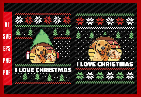 Labrador Dog Dad Father's Day Design, Dog Lover, I Love Christmas T-Shirt Design Eps, Ai, Png, Svg and Pdf Printable Files