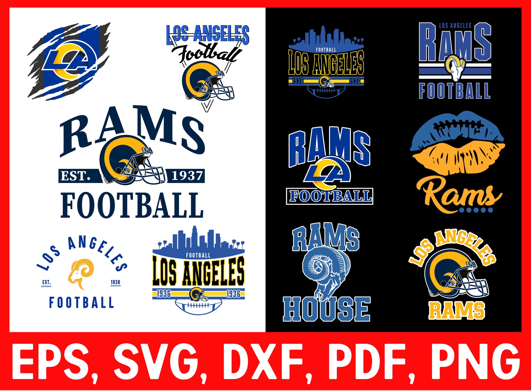 Bundle 2 Los Angeles Rams Football Team Sport Lover T-Shirt Design EPS ...