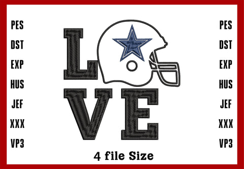 Loves Dallas Cowboys Embroidery Design, Dallas Cowboys NFL football embroidery, Machine Embroidery Design, 4 File sizes- Instant Download & PDF File