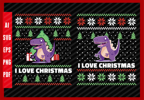 Military Child Dinosaur Animal Funny Design, I Love Christmas T-Shirt Design Eps, Ai, Png, Svg and Pdf Printable Files