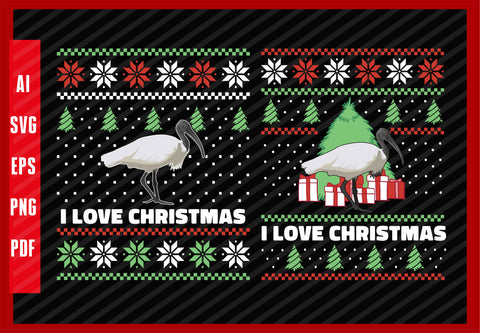 Moluccan Ibis Bird Lover Design, I Love Christmas T-Shirt Design Eps, Ai, Png, Svg and Pdf Printable Files