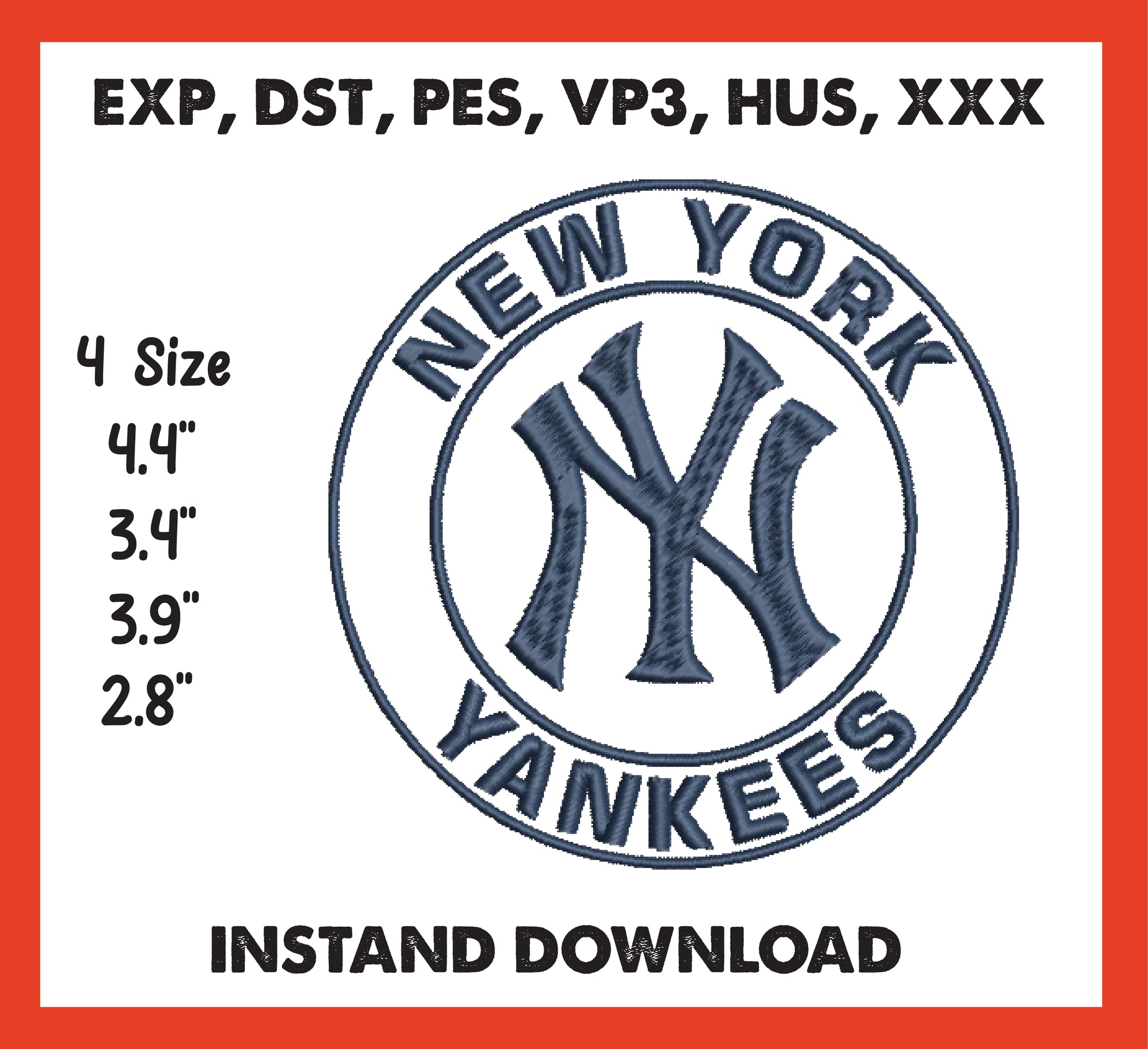 New York Yankees Embroidery, Mlb Embroidery, Machine Embroidery, Baseball Embroidery, 4 File sizes- Instant Download