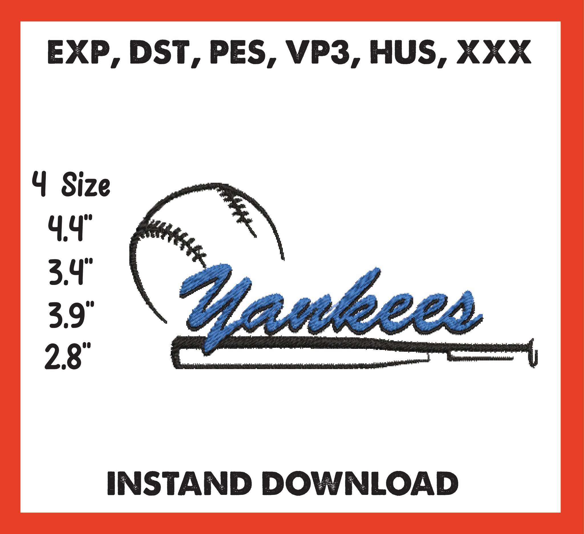 New York Yankees Embroidery, Mlb Embroidery, Machine Embroidery, Baseball Embroidery, 4 File sizes- Instant Download