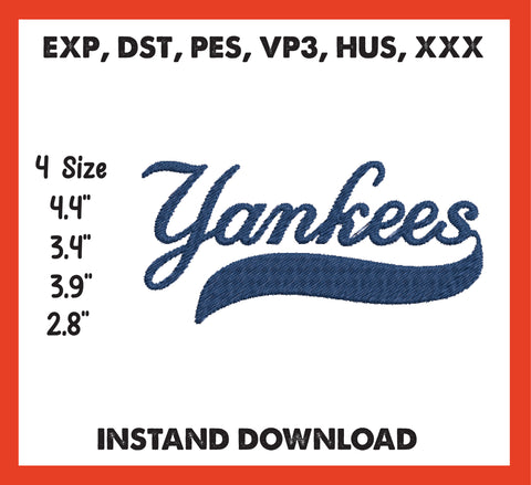 New York Yankees Embroidery, Mlb Embroidery, Machine Embroidery, Baseball Embroidery, 4 File sizes- Instant Download