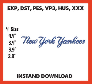 New York Yankees Embroidery, Mlb Embroidery, Machine Embroidery, Baseball Embroidery, 4 File sizes- Instant Download