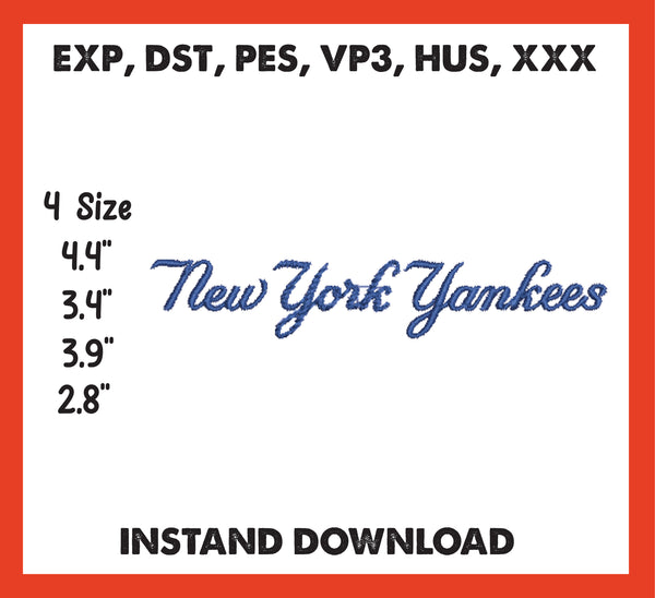 New York Yankees Embroidery, Mlb Embroidery, Machine Embroidery, Baseball Embroidery, 4 File sizes- Instant Download