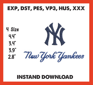 New York Yankees Embroidery, Mlb Embroidery, Machine Embroidery, Baseball Embroidery, 4 File sizes- Instant Download