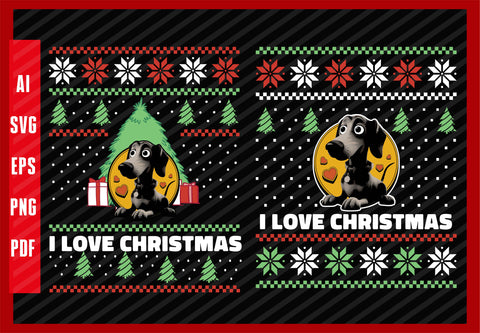 Pet Animals Lover Puppy Dog, Dog Lover, I Love Christmas T-Shirt Design Eps, Ai, Png, Svg and Pdf Printable Files